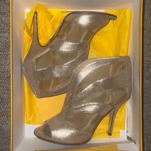 FENDI Gold Peep-Toe Heeled Booties